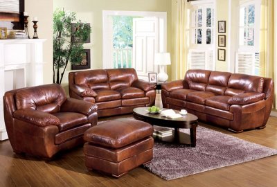 2 Pc Contemporary Sofa & Loveseat Set in Brown Full Leather