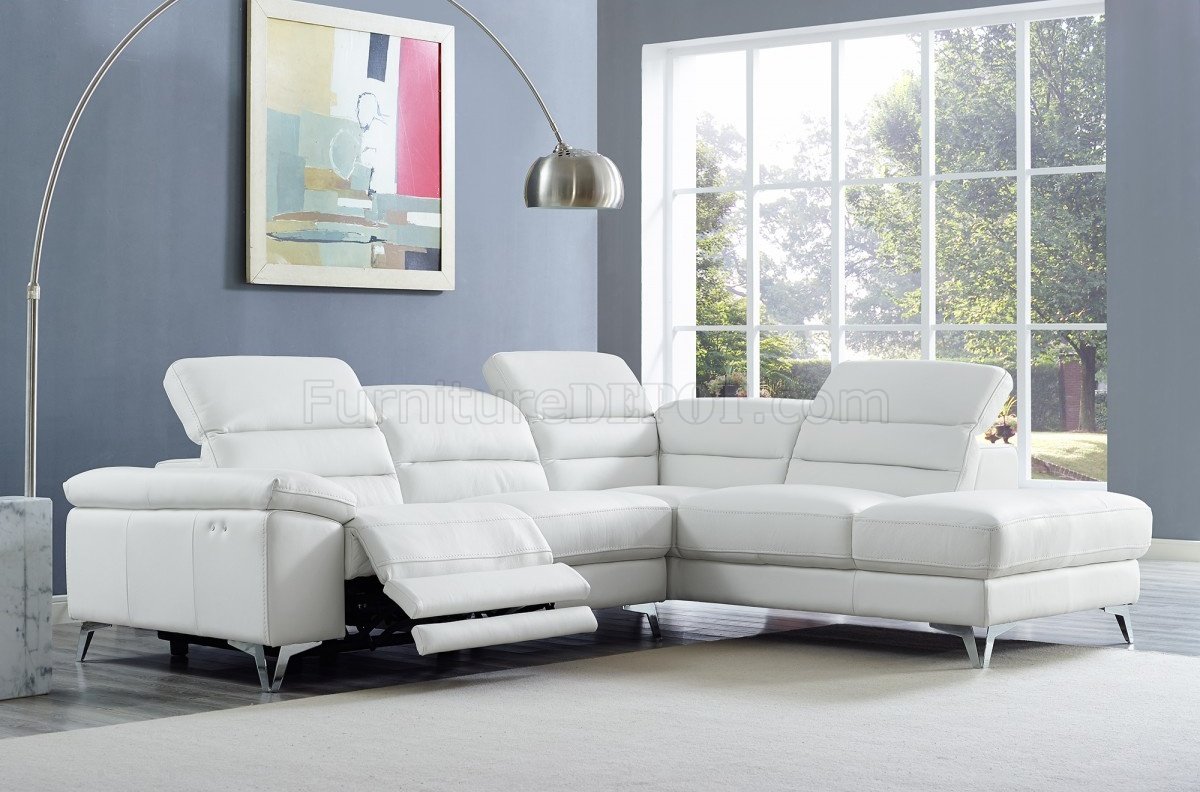 Johnson Power Motion Sectional Sofa - White Leather by Whiteline