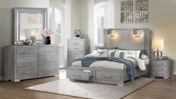 Tiffany Bedroom Set 5Pc in Silver by Global w/Options [GFBS-Tiffany Silver]