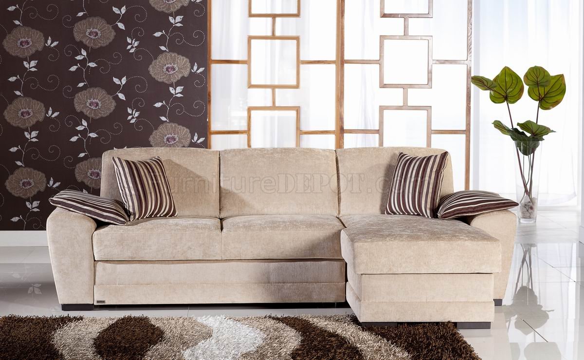 Cream Fabric Modern Sectional Sofa w/Storage Space - Click Image to Close