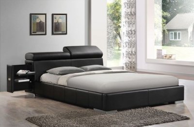 20750 Manjot Upholstered Bed in Black Leatherette by Acme