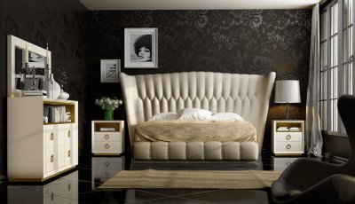 Velvet Bedroom by ESF w/ Sand Eco-Leather Bed & Options