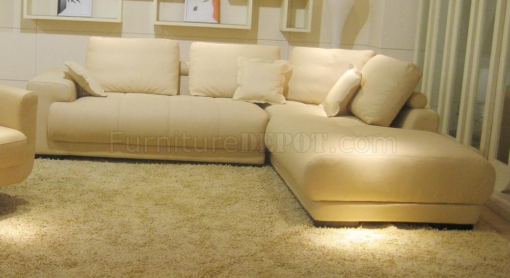 Top Grain Leather Modern Sectional Sofa, Cream Leather Sectional Sofa