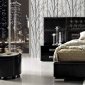 Moon Bed w/2 Nightstands in Black Glossy Leather with Options