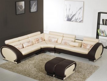 Beige Leather Modern Sectional Sofa w/Dark Brown Sides [VGSS-YI-816B]