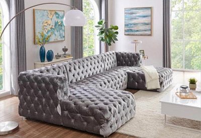 MS2086 Sectional Sofa in Gray Velvet by VImports