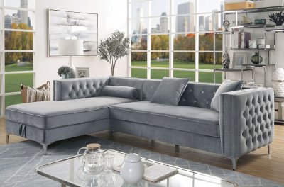 Amie Sectional Sofa CM6652GY in Gray Flannelette Fabric