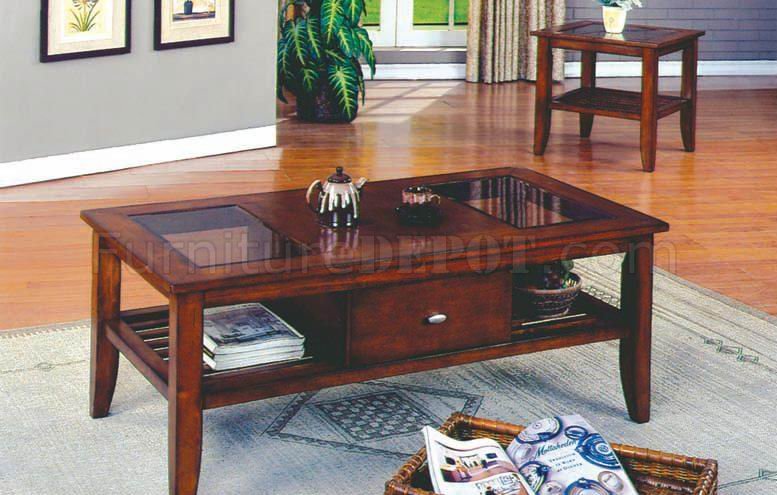 3 Pc Coffee Table Set W Drawer, Cherry Coffee Table With Drawers