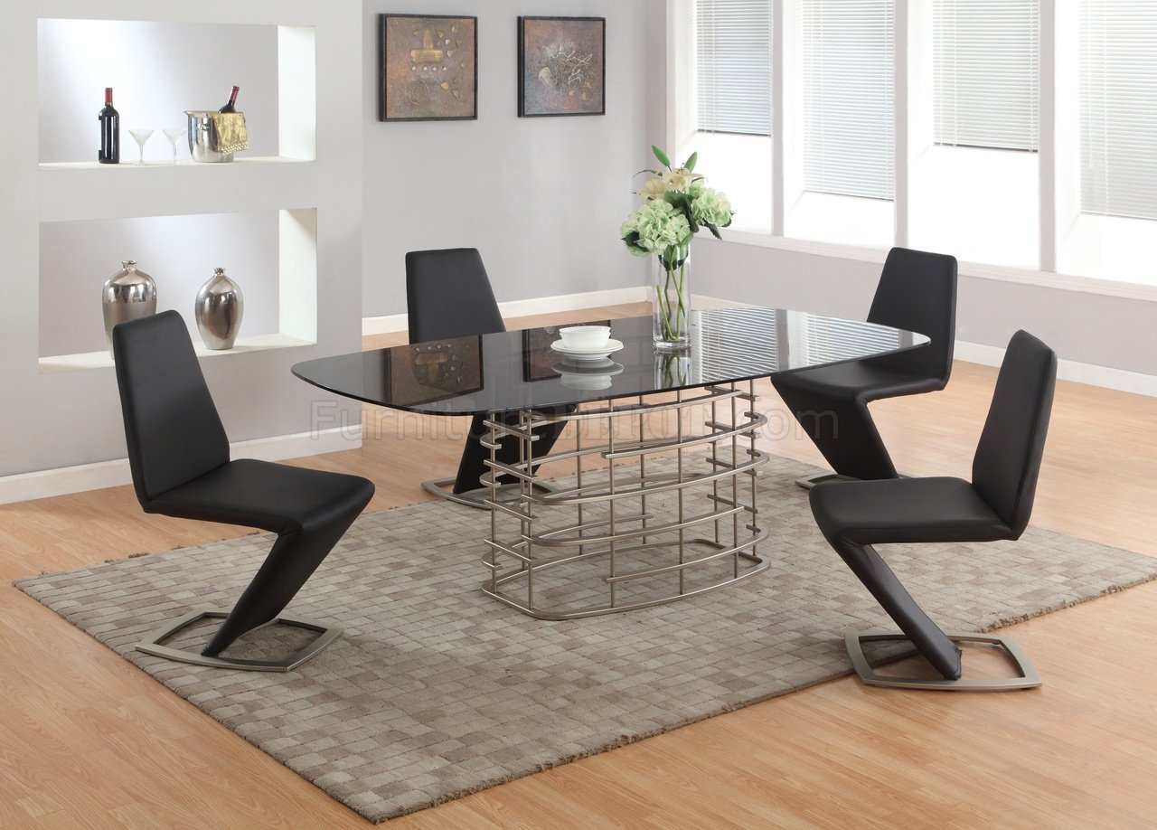 Abby Dining Table 5Pc Set Grey Glass Top by Chintaly - Click Image to Close