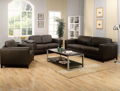 Full Leather Contemporary Living Room 502451 Brown