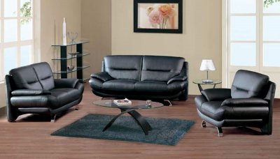 Black Leather Contemporary 7068 Sofa w/Front Metal Legs