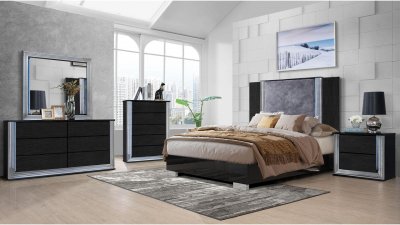 Ylime Bedroom Set 5Pc in Wavy Black by Global w/Options
