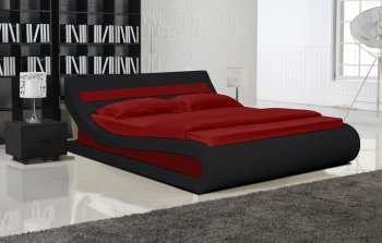 Black Leatherette Modern Bed w/Red Accents [SHBS-2866-Lido-BlackRed]