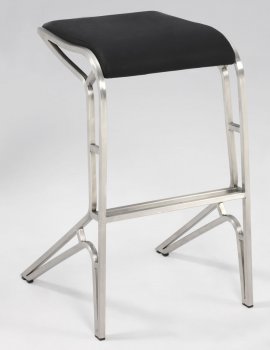 Black Seat Set of 2 Backless Barstools w/Stainless Steel Base [CYBA-0568-Black]