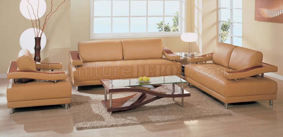 Modern Tan Leather Living Room Set With, Tan Leather Living Room Set