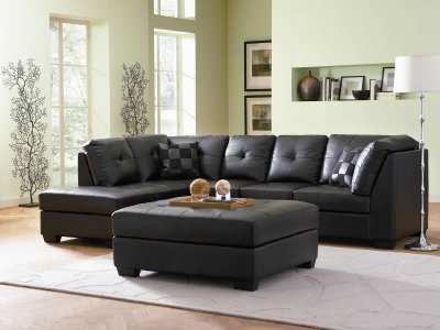 Darie Sectional Sofa 500606 Black Bonded Leather Match - Coaster