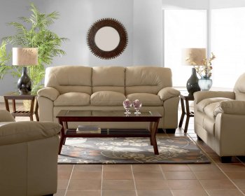 Beige Full Leather Modern Comfortable Living Room w/Pillow Top [MCS-Slope]