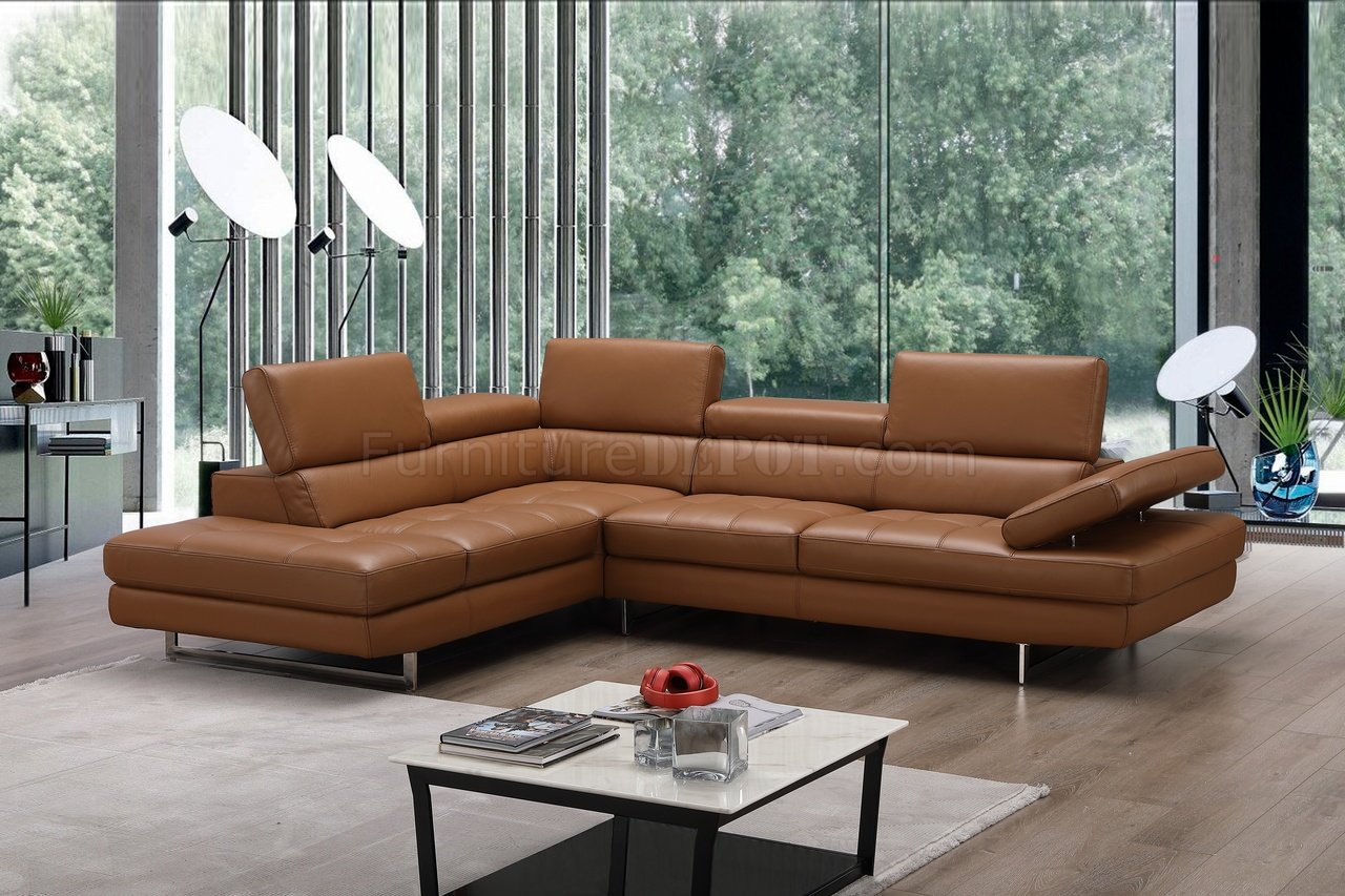 A761 Sectional Sofa In Caramel Leather, Caramel Leather Sectional