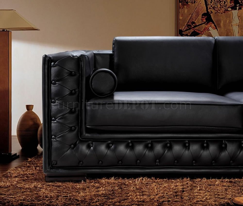 Dublin BT0697 VIG Top Grain Italian Leather Living Room Set Black