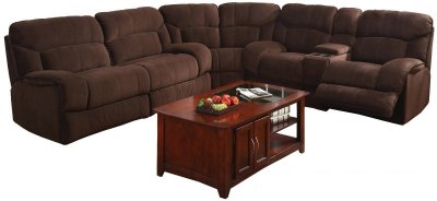 Chocolate Microfiber Modern Sectional Sofa w/4 Recliners