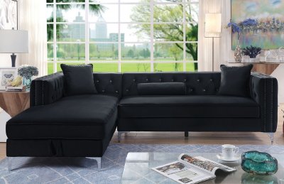 Amie Sectional Sofa CM6652BK in Black Flannelette Fabric