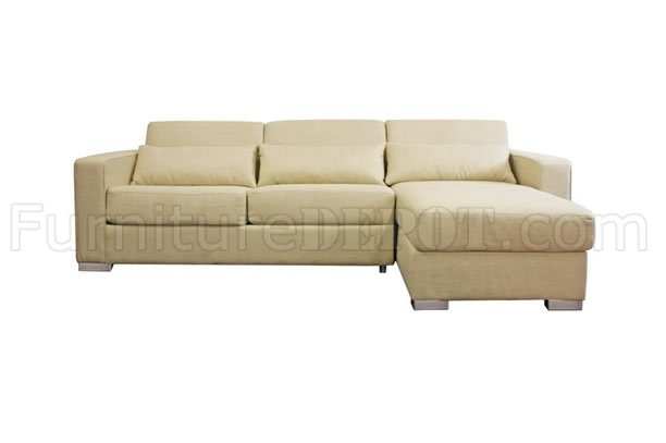 Cream Fabric Modern Sleeper Sectional Sofa w/Storage Chaise - Click Image to Close