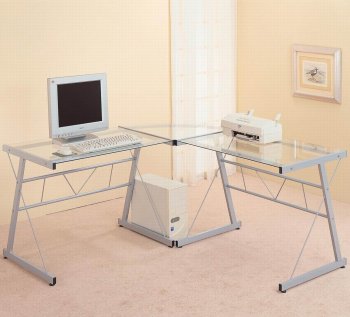 Glass Top & Silver Tone Metal Base Modern Home Office Desk [CROD-7172]