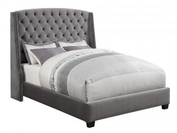 Pissarro 300515 Upholstered Bed in Grey Velvet Fabric by Coaster [CRB-300515 Pissarro]