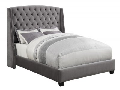 Pissarro 300515 Upholstered Bed in Grey Velvet Fabric by Coaster