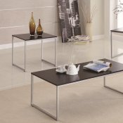Silver Tone Metal Base & Wood Top Modern 3Pc Coffee Table Set