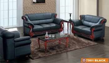 Black Bonded Leather 7981 Sofa w/Optional Loveseat & Chair [AES-7981 Black]