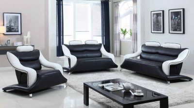 7960 Sofa in Black & White Faux Leather w/Options