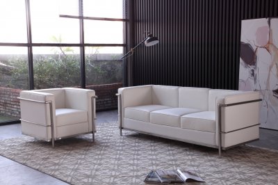 Cour Sofa in White Leather by J&M w/ Options
