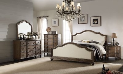 Baudouin Bedroom 26110 in Weather Oak & Beige Linen w/Options