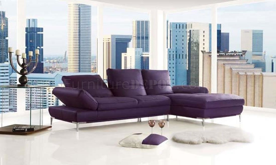 Purple Top Grain Leather Modern, Purple Leather Sectional Sofa