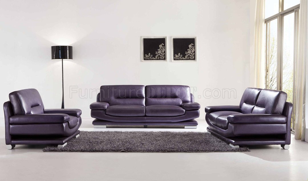 2757 Full Leather Purple Sofa By Esf W, Purple Leather Furniture
