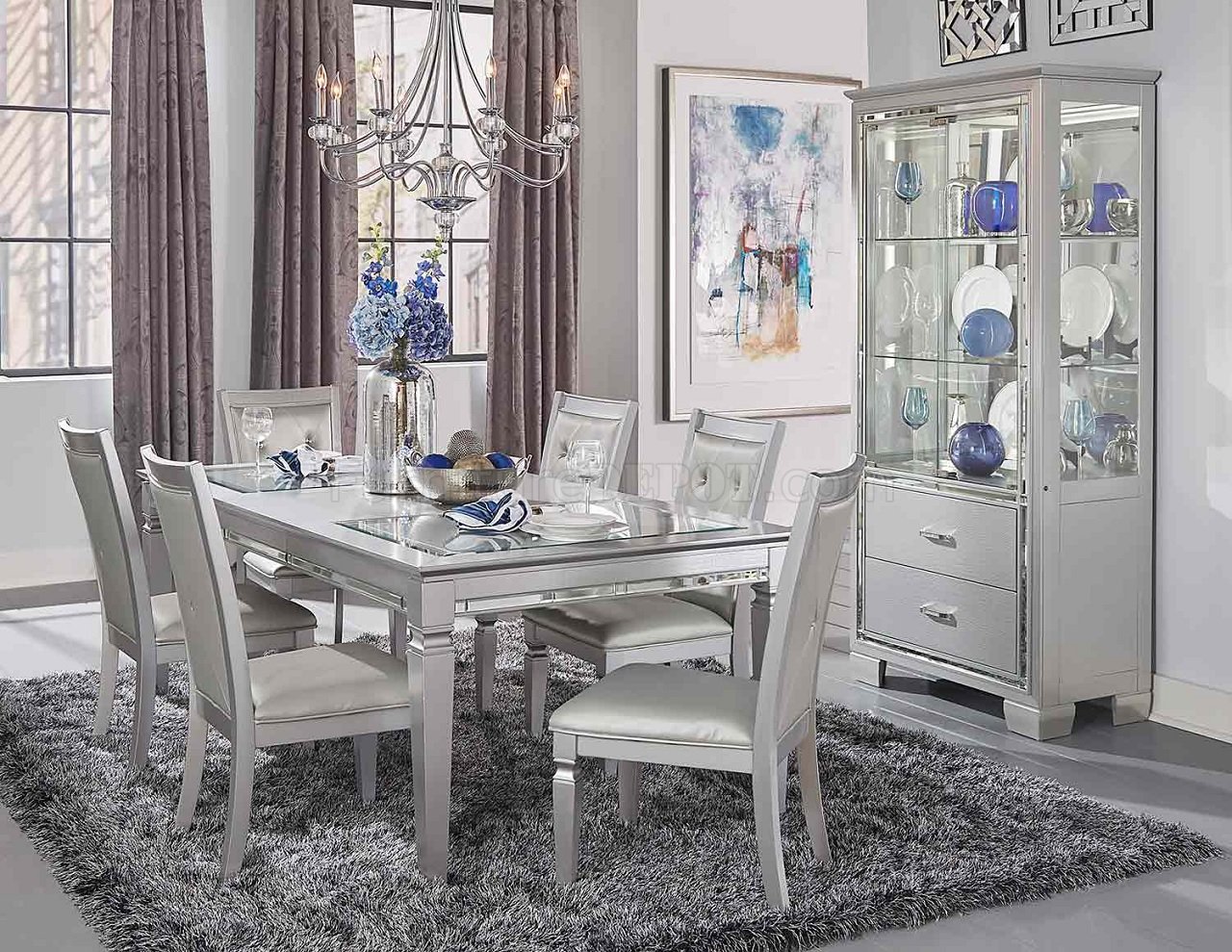 Allura Dining Table 1916-84 in Silver by Homelegance w/Options - Click Image to Close