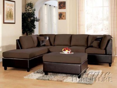 Chocolate Microfiber Modern Sectional Sofa with Ottoman