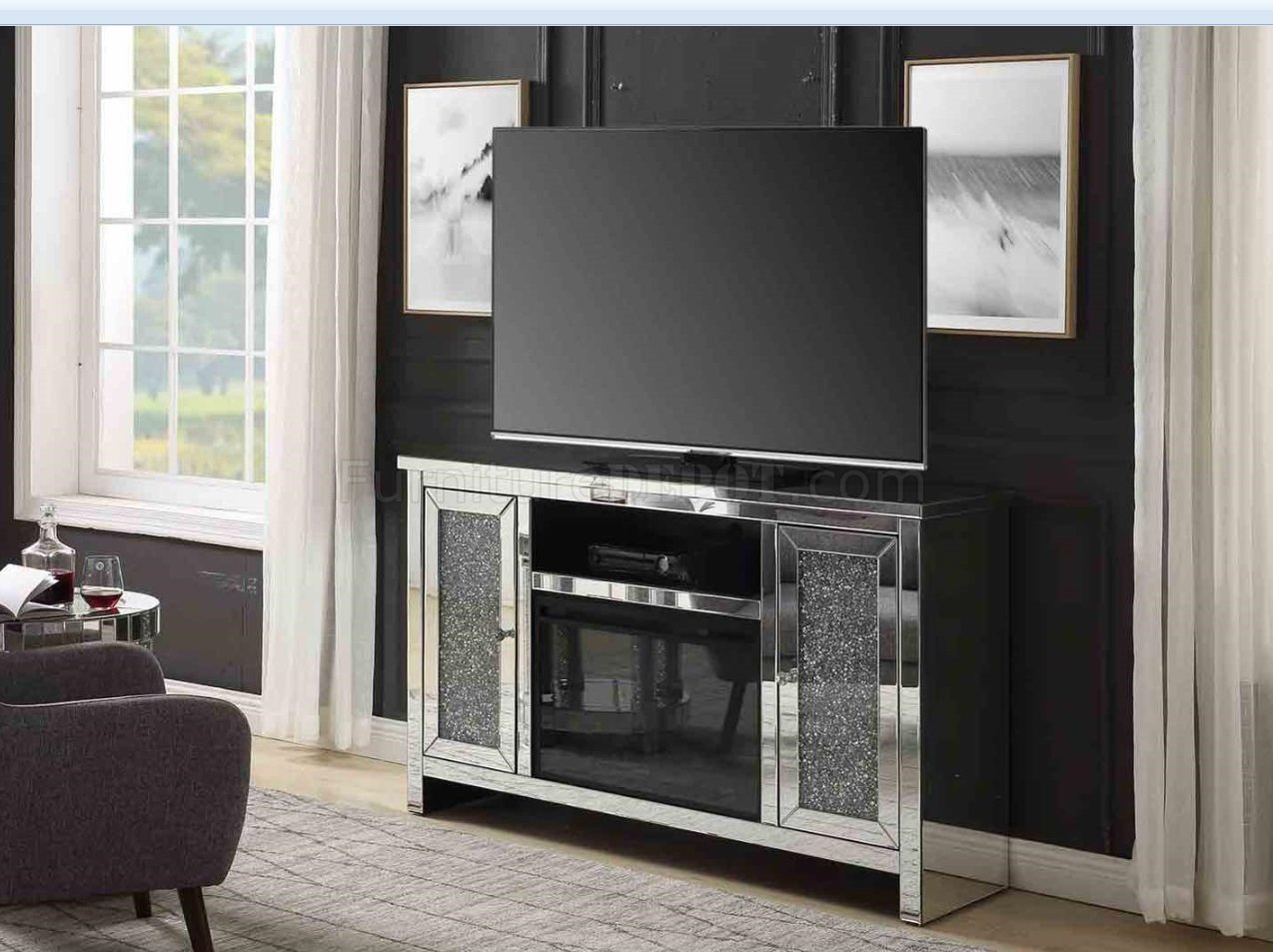 Nie Tv Stand Electric Fireplace, Mirrored Tv Console Table