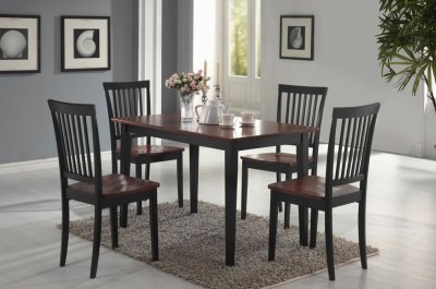 Two Tone Oak & Black Finish 5Pc Dinette Set with Wooden Seats
