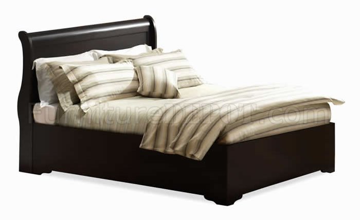 Cappuccino Finish Contemporary Bed With Curves - Click Image to Close