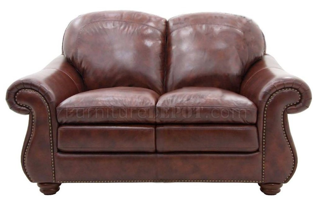 mahogany colored leather sofa