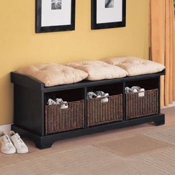 Black Storage Bench w/Baskets And Cusions [CRB-513-501064]