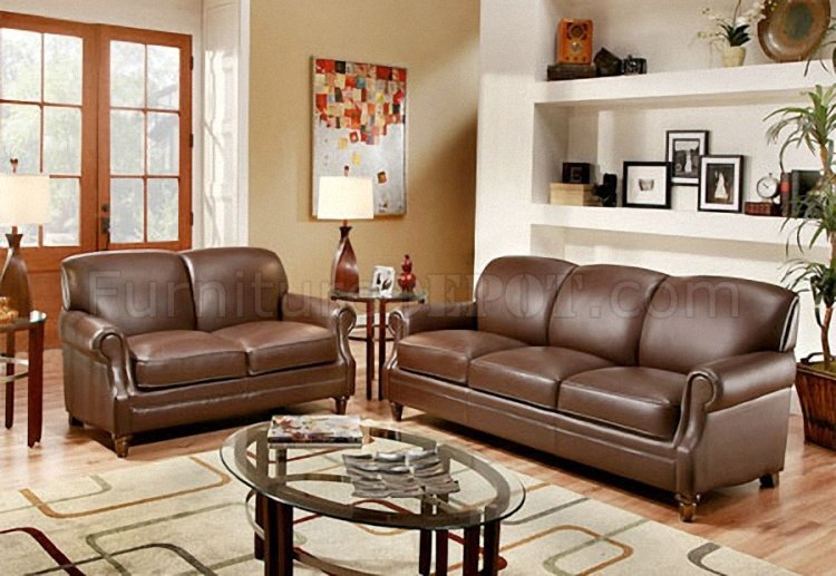 Tobacco Brown Top Grain Leather Traditional Sofa w/Options - Click Image to Close
