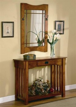 Oak Finish Mission Style Entry Way Table & Mirror [CRCT-529-950060]