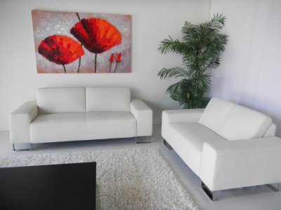 White Leather Modern Sofa & Loveseat Set w/Optional Items