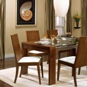 Modern Walnut Finish Dining Room W/Glass Top and Wood Chairs