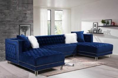 LCL-010 Sectional Sofa in Navy Blue Velvet