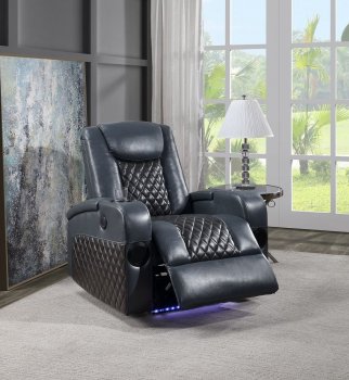 Alair Power Recliner LV02459 Black & Blue Leather Aire by Acme [AMAC-LV02459 Alair]