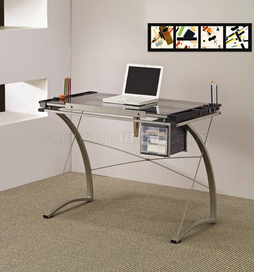 Glass Top Metal Base Modern Drafting Home Office Desk